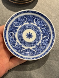 12 Chinese blue and white cups and 13 saucers, including capucin-brown glazed, Kangxi/Qianlong