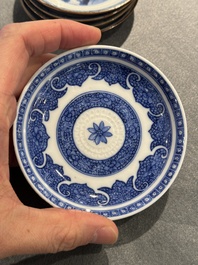 12 Chinese blue and white cups and 13 saucers, including capucin-brown glazed, Kangxi/Qianlong