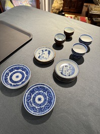 12 Chinese blue and white cups and 13 saucers, including capucin-brown glazed, Kangxi/Qianlong