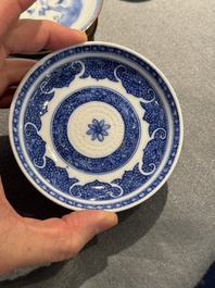 12 Chinese blue and white cups and 13 saucers, including capucin-brown glazed, Kangxi/Qianlong