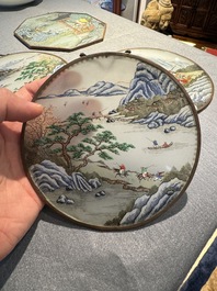 A collection of nine Chinese reverse glass paintings mounted as pendants, 19th C.