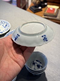 Eight Chinese blue and white 'kite flying boys' cups and saucers, Yongzheng