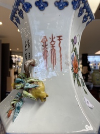 A Chinese hexagonal qianjiang cai vase, signed Hui Ru Shi 慧如氏, dated 1910