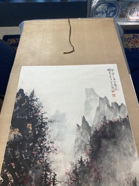 Li Xiongcai 黎雄才 (1910-2001): 'Paysage', encre et couleur sur papier, dat&eacute;e 1993