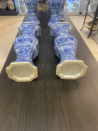 A Chinese blue and white garniture of five vases with floral design, Kangxi