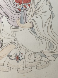 Mei Lanfang 梅蘭芳 (1894-1961): 'Bodhisattva' and Ma Jin 馬晉 (1900-1970): 'Calligraphy', ink and colour on paper, dated 1948
