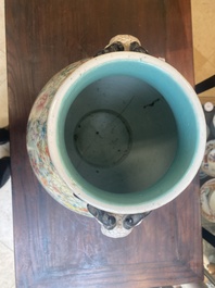 A Chinese famille rose 'millefleurs' 'hu' vase, Qianlong mark, Republic