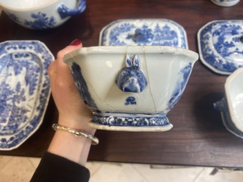 A pair of Chinese blue and white miniature chocolate jugs and three tureens, Qianlong