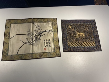 Een groep van acht stukken Chinees geborduurde zijde, 19/20e eeuw