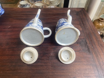 A pair of Chinese blue and white miniature chocolate jugs and three tureens, Qianlong