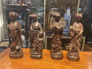 Eight Chinese wooden sculptures of female deities, 19th C.