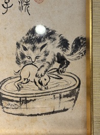 Pu Xinyu 溥心畲 (1896-1963): 'Chat et lapin' et Wu Xizeng 吳熙曾 (1904-1972): 'Paysage', encre et couleur sur papier