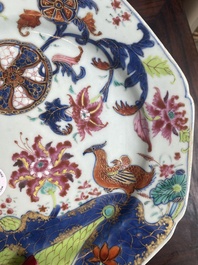 Zes Chinese famille rose borden met floraal decor, Qianlong
