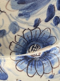 A large Italian blue, white and manganese albarello drug jar inscribed Charitas, probably Savona, dated 1767
