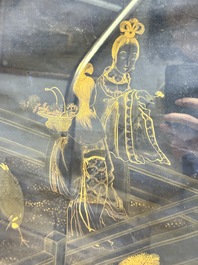 Yu Zhiding 禹之鼎 (1647-1716): 'Shoulao meets female deities', gold and silver ink on indigo paper, dated 1696