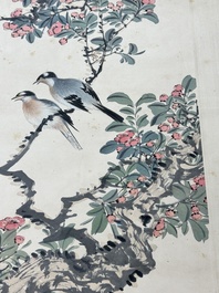 Tian Shiguang 田世光 (1916-1999): 'Oiseaux et fleurs', encre et couleur sur papier