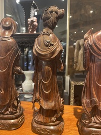 Eight Chinese wooden sculptures of female deities, 19th C.