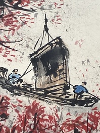 Li Xiongcai 黎雄才 (1910-2001): 'Paysage', encre et couleur sur papier, dat&eacute;e 1993