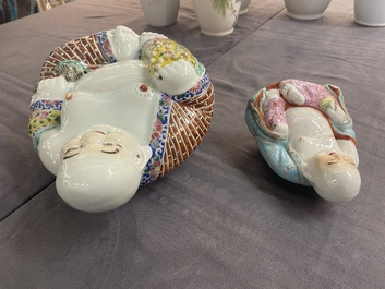 Collection vari&eacute;e de 15 pi&egrave;ces en porcelaine de Chine qianjiang cai, famille rose et verte, 19/20&egrave;me