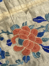 Collection vari&eacute;e de panneaux en soie brod&eacute;e, un couvre-&eacute;ventail et des badges de rang, 19&egrave;me