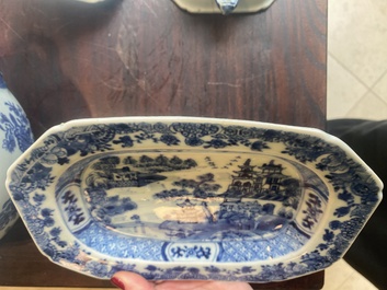 A pair of Chinese blue and white miniature chocolate jugs and three tureens, Qianlong