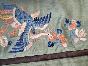 A Chinese embroidered silk 'dragon and phoenix' skirt and a wallet pouch, 18/19th C.