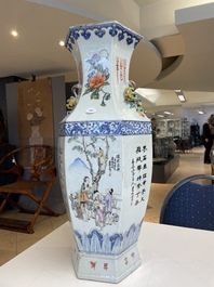 A Chinese hexagonal qianjiang cai vase, signed Hui Ru Shi 慧如氏, dated 1910