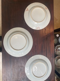 Zes Chinese famille rose borden met floraal decor, Qianlong