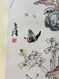 Wang Xuetao 王雪濤 (1903-1982): 'Oiseau et insectes', encre et couleur sur papier