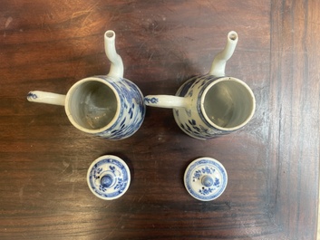 A pair of Chinese blue and white miniature chocolate jugs and three tureens, Qianlong