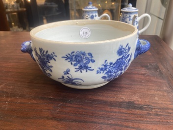 A pair of Chinese blue and white miniature chocolate jugs and three tureens, Qianlong