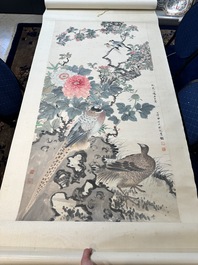 Tian Shiguang 田世光 (1916-1999): 'Oiseaux et fleurs', encre et couleur sur papier