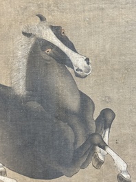 Chinese school: 'Man met twee paarden', inkt en kleur op zijde, 18/19e eeuw