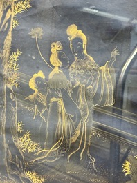 Yu Zhiding 禹之鼎 (1647-1716): 'Shoulao meets female deities', gold and silver ink on indigo paper, dated 1696