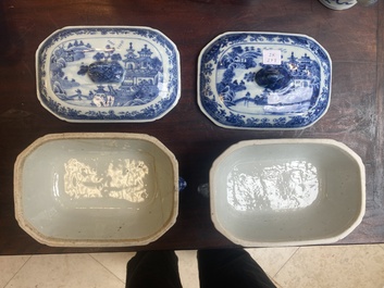 A pair of Chinese blue and white miniature chocolate jugs and three tureens, Qianlong
