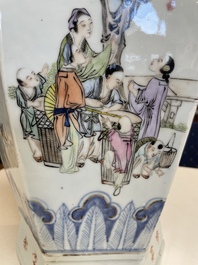 A Chinese hexagonal qianjiang cai vase, signed Hui Ru Shi 慧如氏, dated 1910