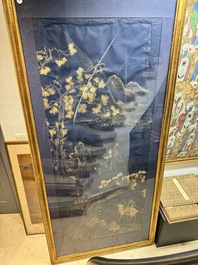 Yu Zhiding 禹之鼎 (1647-1716): 'Shoulao meets female deities', gold and silver ink on indigo paper, dated 1696