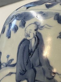 Een Chinese blauw-witte vaas met een geleerde, Ming