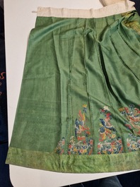 A Chinese embroidered silk 'dragon and phoenix' skirt and a wallet pouch, 18/19th C.