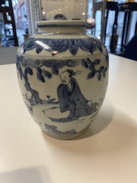 Een Chinese blauw-witte vaas met een geleerde, Ming