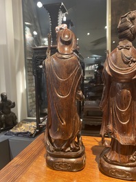 Eight Chinese wooden sculptures of female deities, 19th C.