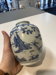 Een Chinese blauw-witte vaas met een geleerde, Ming