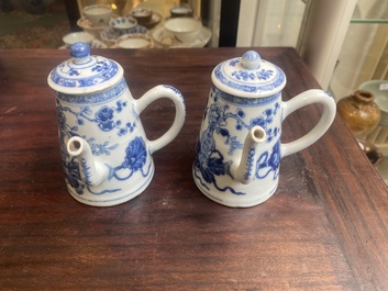 A pair of Chinese blue and white miniature chocolate jugs and three tureens, Qianlong