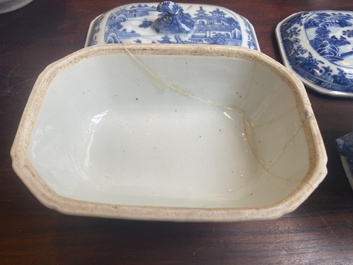 A pair of Chinese blue and white miniature chocolate jugs and three tureens, Qianlong