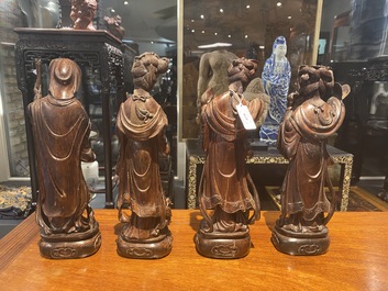 Eight Chinese wooden sculptures of female deities, 19th C.