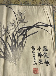 Een groep van acht stukken Chinees geborduurde zijde, 19/20e eeuw