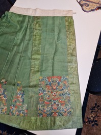 A Chinese embroidered silk 'dragon and phoenix' skirt and a wallet pouch, 18/19th C.