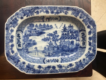 A pair of Chinese blue and white miniature chocolate jugs and three tureens, Qianlong