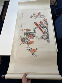 Yan Bolong 顏伯龍 (1898-1955): 'Pies et grenades', encre et couleur sur papier, dat&eacute;e 1943
