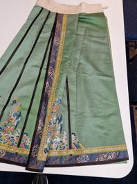 A Chinese embroidered silk 'dragon and phoenix' skirt and a wallet pouch, 18/19th C.